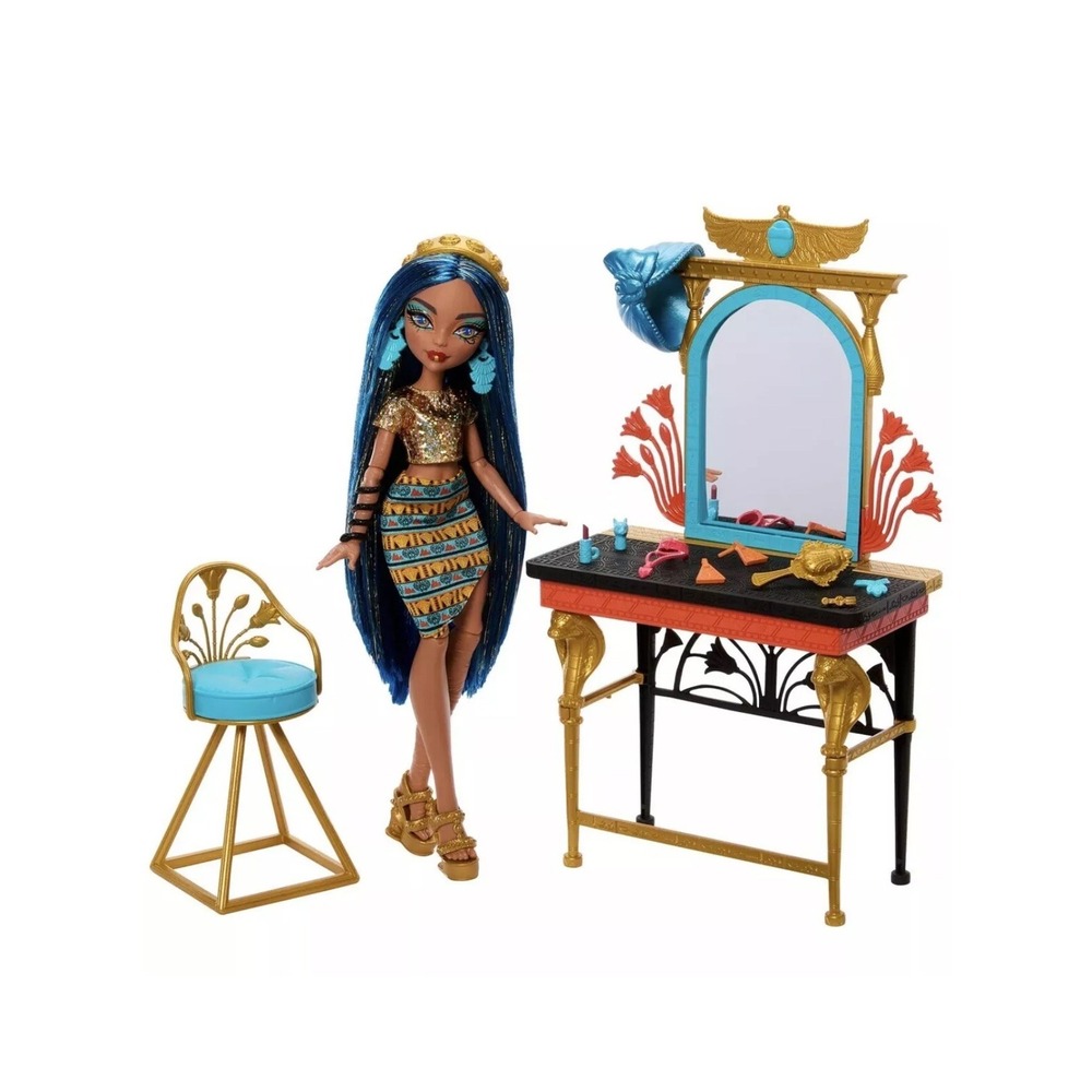 Monster High Cleo De Nile Self Scare Day Doll And Vanity Set With acessories NEW
